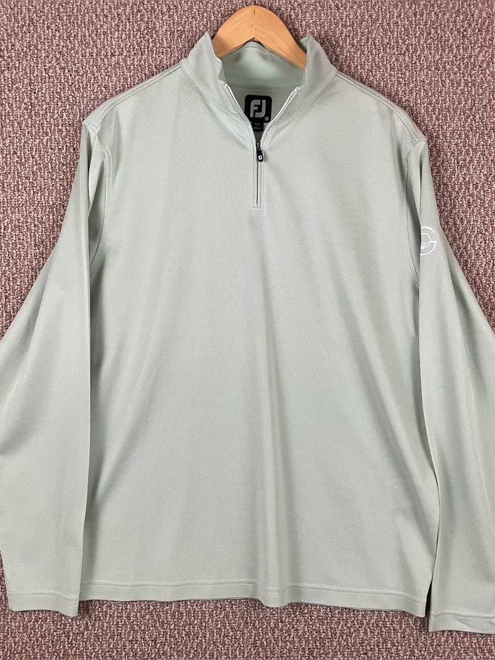 Footjoy Pullover Men’s Medium Jacquard Golf Green 1/4 Zip Lightweight T256